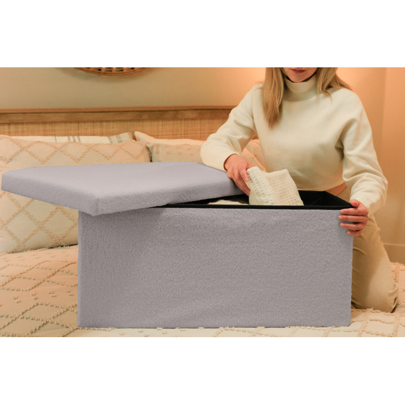 Go-Poufs Knock-Down Rectangular Teddy Boucle Storage Ottoman | 30"x15"x15" |, Gray Cotton Blend