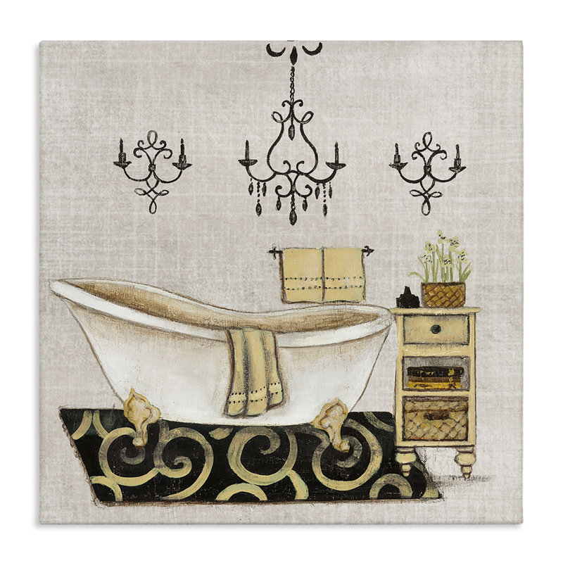 Toile de baignoire de salle de bain rétro vintage, design par Janet Tava, H 17 po x l 17 po