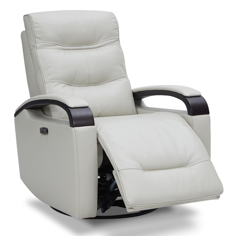 Elvina Genuine Leather Swivel Power Recliner, Light Gray Genuine Leather