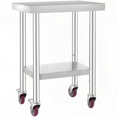 Table de travail en acier inoxydable - Tablette réglable à 3 niveaux avec roulettes