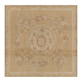 Rug & Kilim’S Aubusson Style Square Rug In Gold And Beige With Floral Medallion