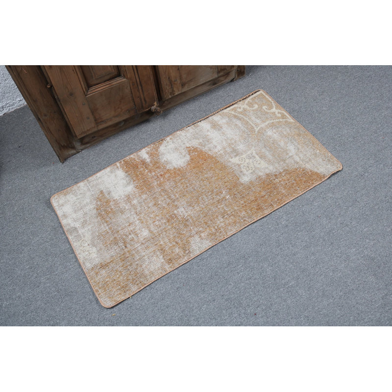 Exquisite Vintage Turkish Mat in Faded Beige Tones Ideal for Entryway Decor