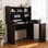 Bureau d'ordinateur en forme de L avec huche et tablettes de rangement Oklee