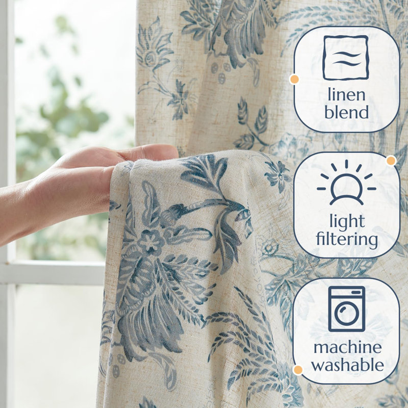 Whiteny Floral Semi-Sheer Curtain, Blue, 50" W x 96" L