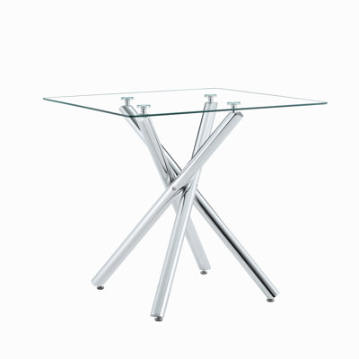 Table de bar moderne en métal avec plateau en verre trempé, table de pub robuste à pieds croisés pour bar à la maison, îlot de cuisine, salon