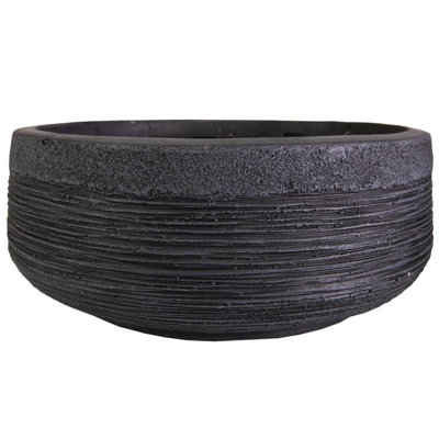 Garden Bowl Planter, Lightweight Ribbed Reinforced Stone Frostproof Outdoor Plant Pot, Planter with Drainage Holes, Bonsai Pot, Shallow Planter