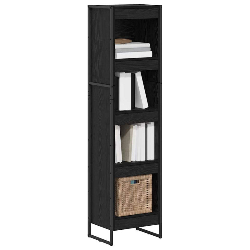 Steel Book Cabinet Bookcase, (4 Shelves) 155cm. H x 40cm. W x 30cm. D, Black Oak