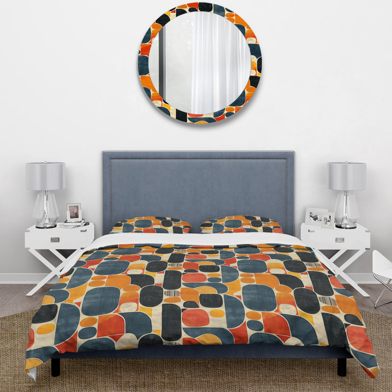 Ensemble de housse de couette orange et vert Midcentury Geometric Shapes I - Midcentury Colours