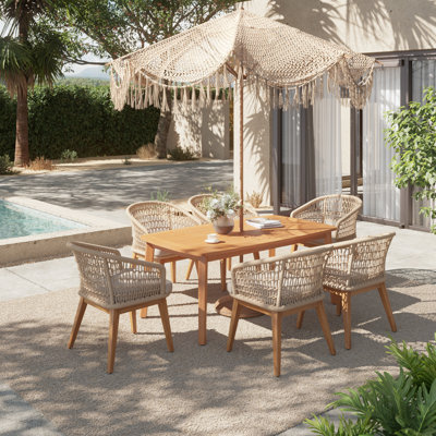 Outdoor Acacia Solid Wood 6-person Dining Set With Cushions