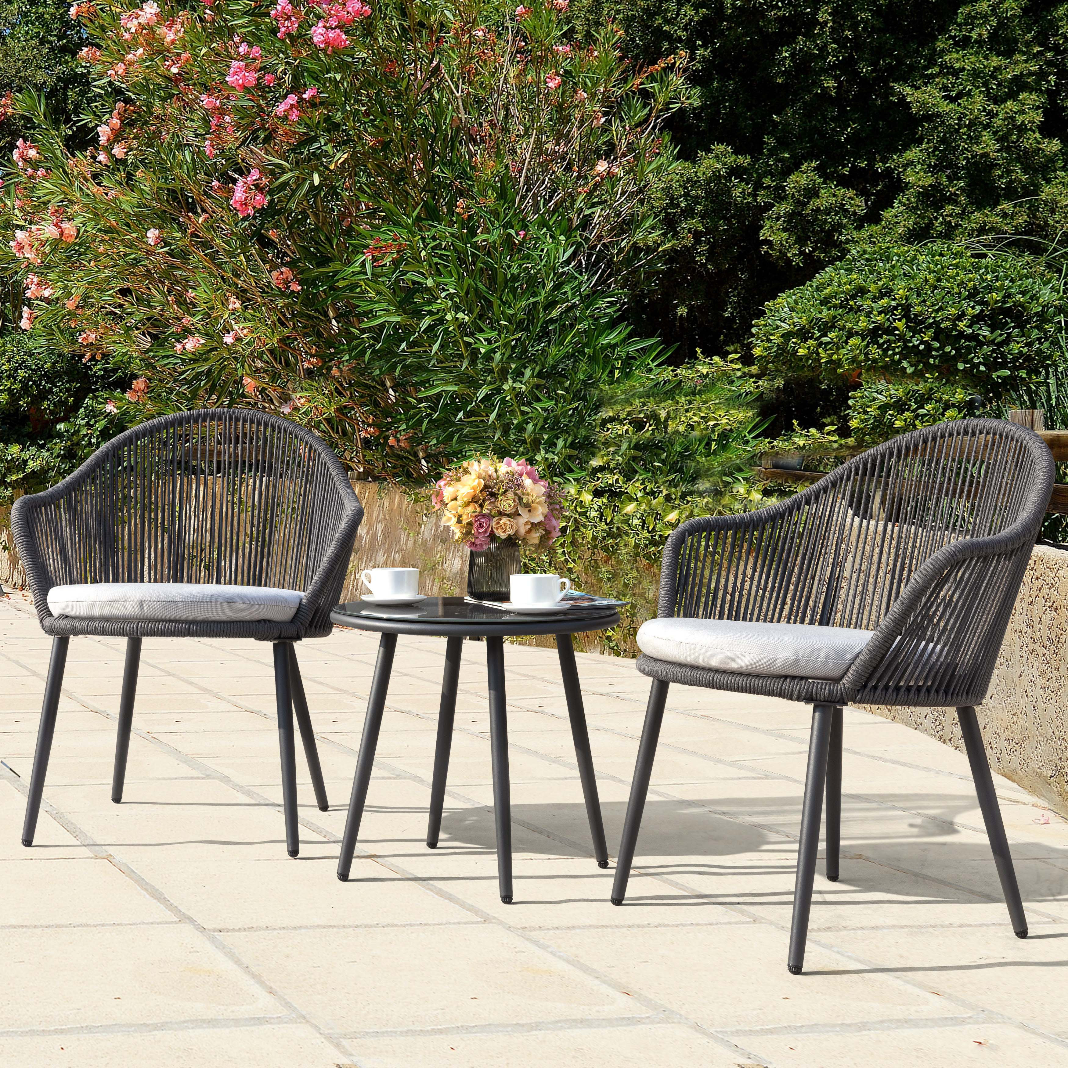 Wade Logan® Antwonne Patio Rope 3 Piece Bistro Set With Cushions & Reviews | Wayfair