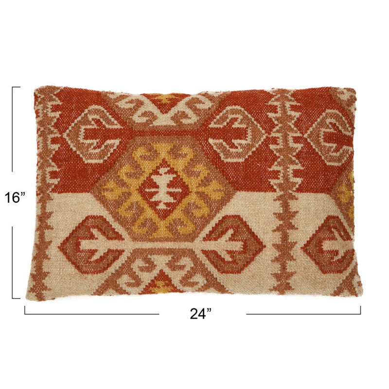 Southwest Wool Blend Kilim Lumbar Pillow with Aztec Pattern