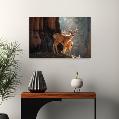Deer At The Sequoias II Abstract Contemporary Deer Sequoia Forest Landscape Art