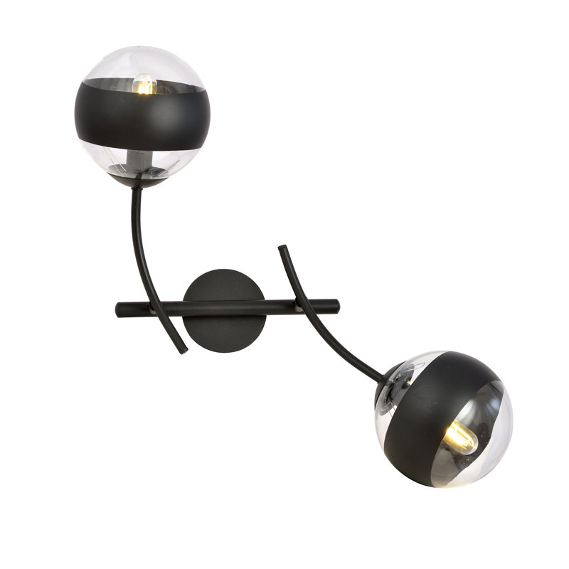 Resaca 2-Light Dimmable Armed Sconce, Transparent/Black