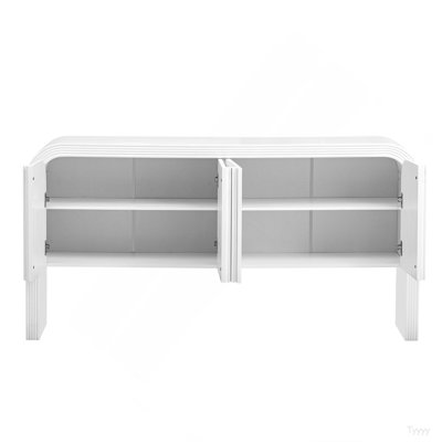 63-Inch Wave-Pattern Console Table With 4 Doors And Adjustable Shelf,Curved Design Sofa Table Behind Couch,Rustic Narrow Entryway Table For Living Room, Foyer And Hallway