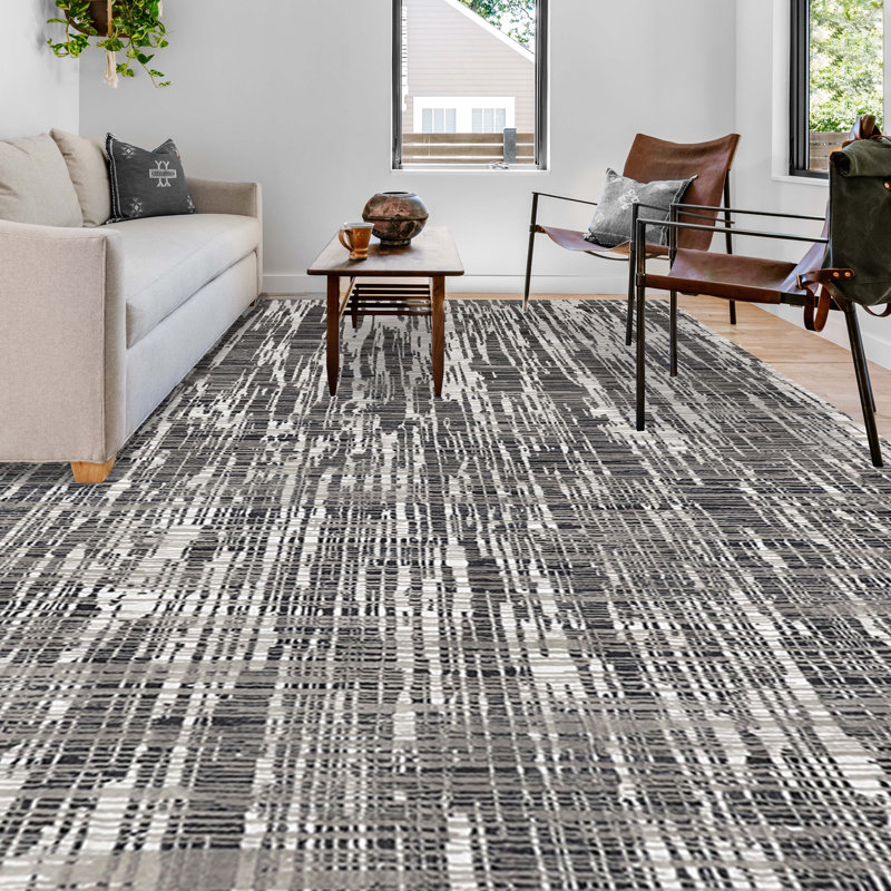 Abstract Area Rug in White, Rectangle 2' x 3'