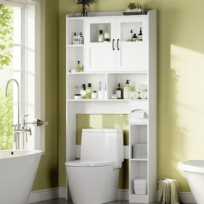 67.4” Over Toilet Storage Cabinet with Adjustable Shelves & Door, Freestanding Bathroom Organizer, Above Toilet Storage for Bathrooms, Laundry Rooms