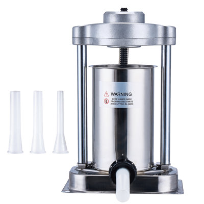 Manual Sausage Stuffer, 2 L / 5 LBS Vertical Sausage Machine with G-type Clamp, Food-Grade 304 Stainless Steel Barrel with 2 Stuffing Tubes, Designed for Home Kitchen Restaurant Commercial