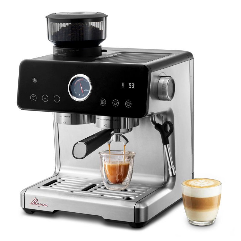 Auto Distribute Tamp, Smart Dosing, Espresso Machine, Grinder 35 Setting, 15-bar Italian Pump, Temp Control, Cold Brew, Steam Wand Stainless Steel