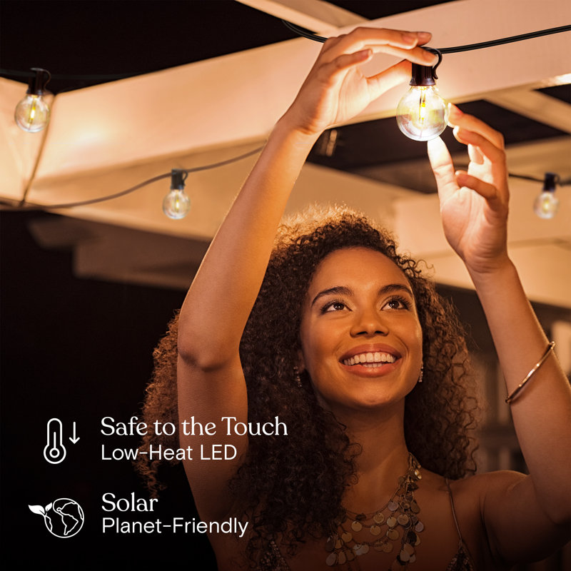 Ambience Pro 27 ft. Solar Outdoor Patio LED String Lights with 12 Soft White G45 Bulbs, Weatherproof, Soft White, No