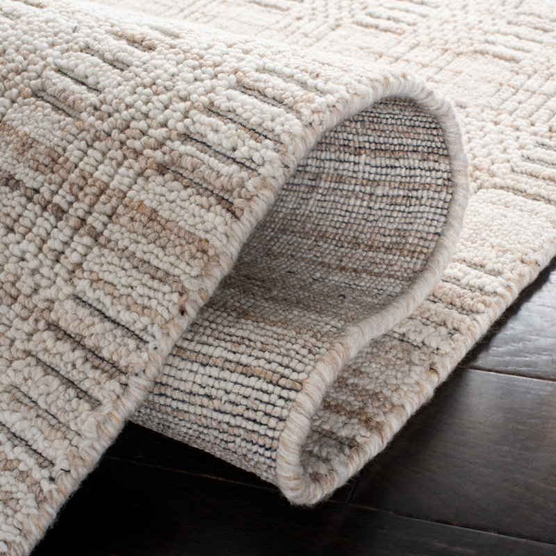 Tapis beige / brun en laine / coton tissé à la main Brandalynn, Rectangle 8 pi x 10 pi