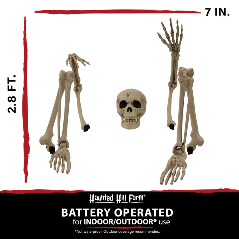 Skeletons Haunted Hill Farm 34 In. Ground-Breaking Skeleton Stakes Spooky Halloween Decoration, Includes Skull Head, Arms, and Legs