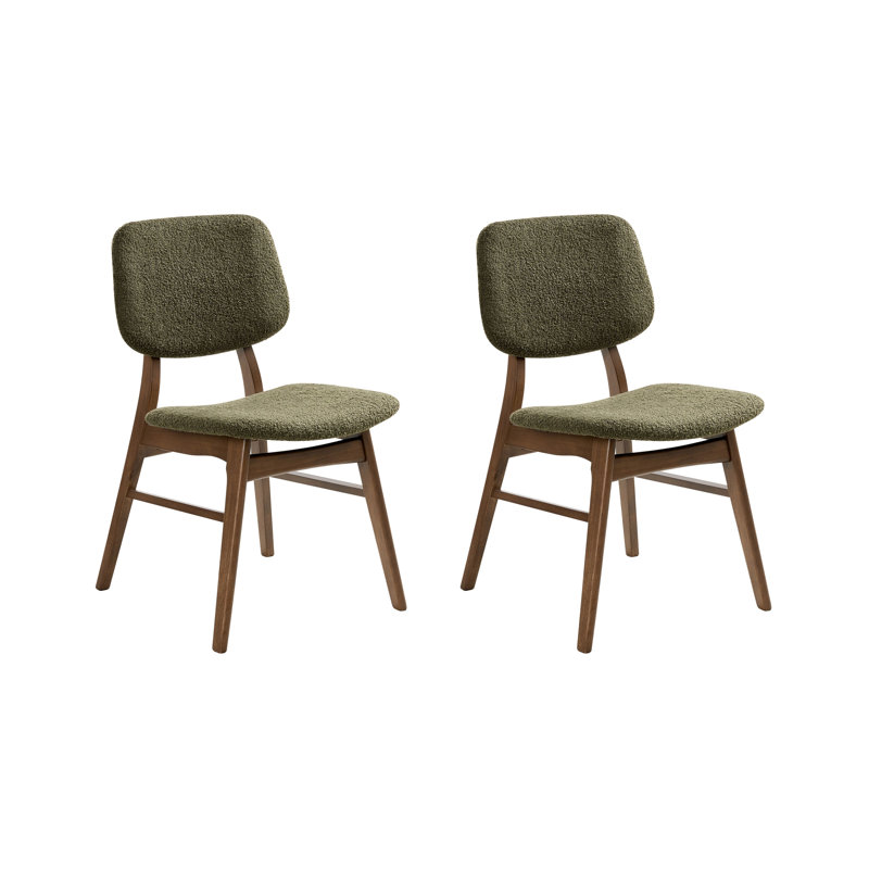 45cm H Boucle Upholstered Upholstered Back Side Chair in Green, Brown