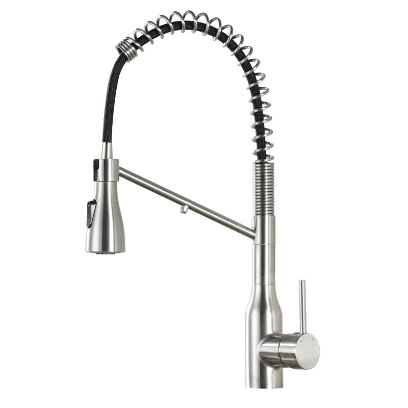Robinet de cuisine à poignée simple 3 en 1 avec douchette latérale, Nickel brossé