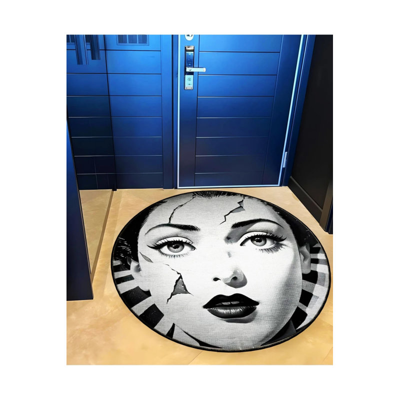 Broken Woman Face Patterned Woven  Washable Rug, Round 5'