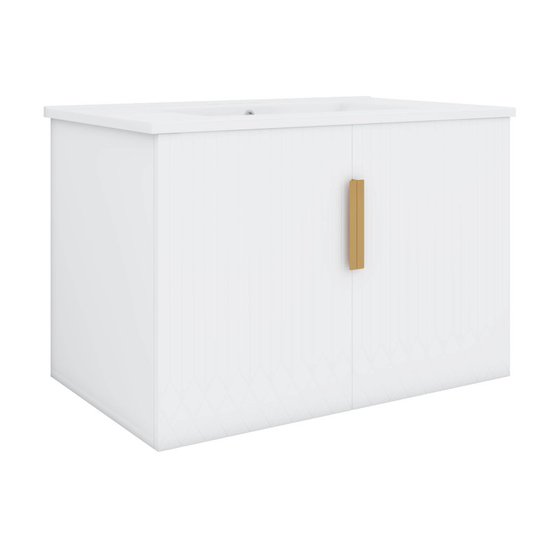 Meuble-lavabo mural 30 po avec évier, meuble-lavabo mural flottant moderne avec tablette réglable, Blanc