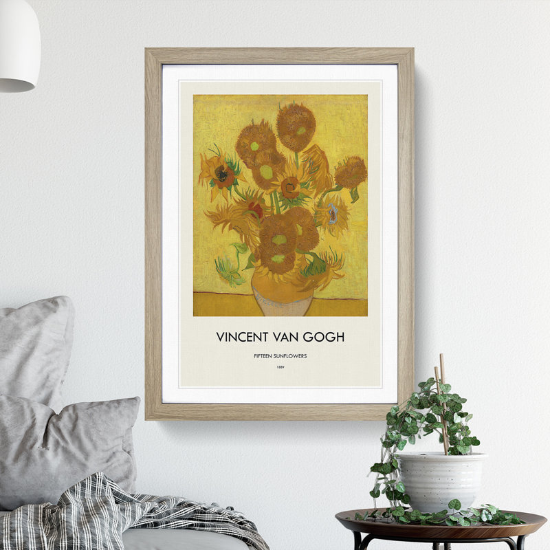 Fifteen Sunflowers by Vincent Van Gogh - Single Picture Frame Print, 48cm H x 36cm W x 2cm D, Oak Framed