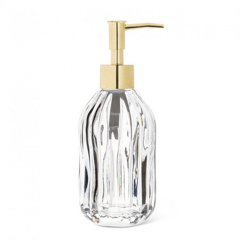 Forme cannelée transparente avec lotion supérieure dorée ou pompe à savon