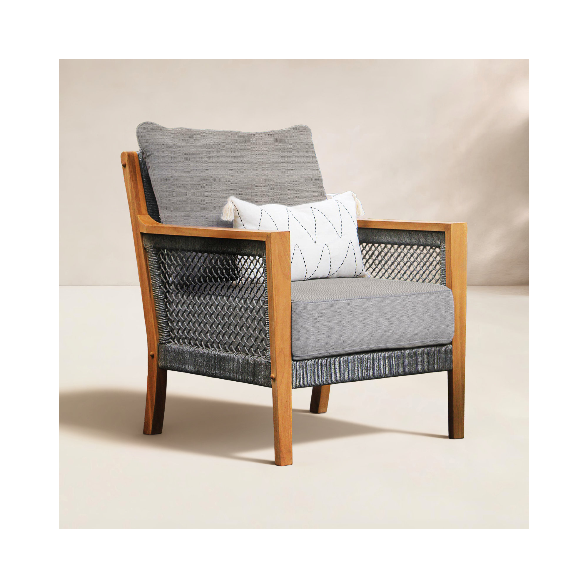 Wallace Teak Outdoor Lounge Chair, Beige