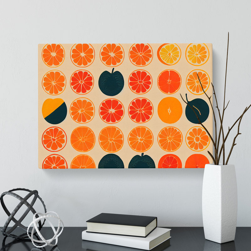 Retro Orange Fruit Slices - Wrapped Canvas, 35cm H x 50cm W x 3cm D
