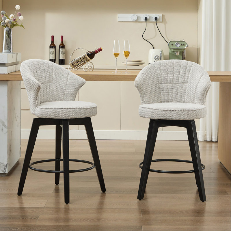 Ensemble de tabourets de bar pivotants à oreilles avec tabourets réglables à hauteur de comptoir de 2 à 25 po avec pieds en bois massif et revêtement en chenille, pieds de nivellement pour îlot de cuisine, pub ou salle à manger, blanc