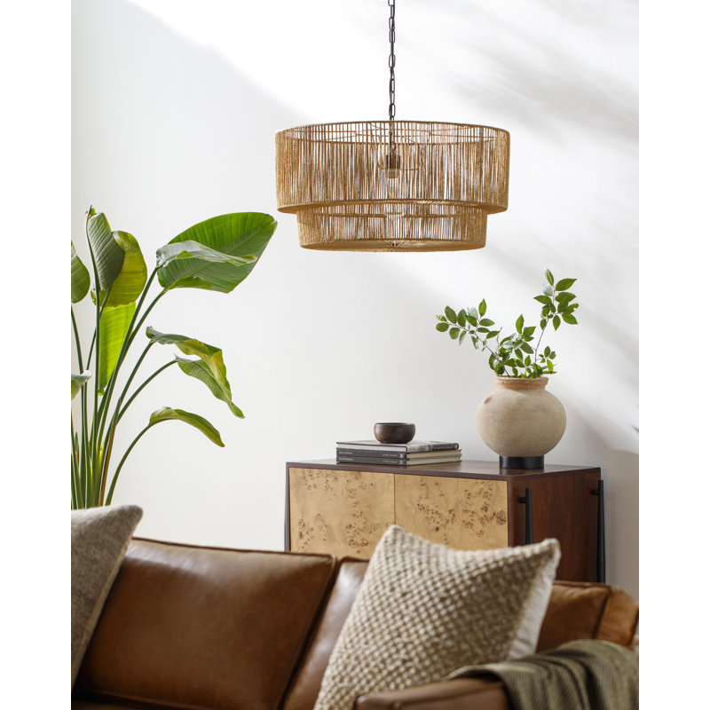 Devonya 1 - Light Drum Pendant, Black Natural Paper, 25" H x 25" W x 25" D