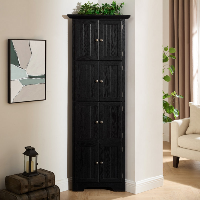 Accent Cabinet, Corner Kitchen Storage Cabinet With Shelves For Bathroom, Living Room, Kitchen, Black