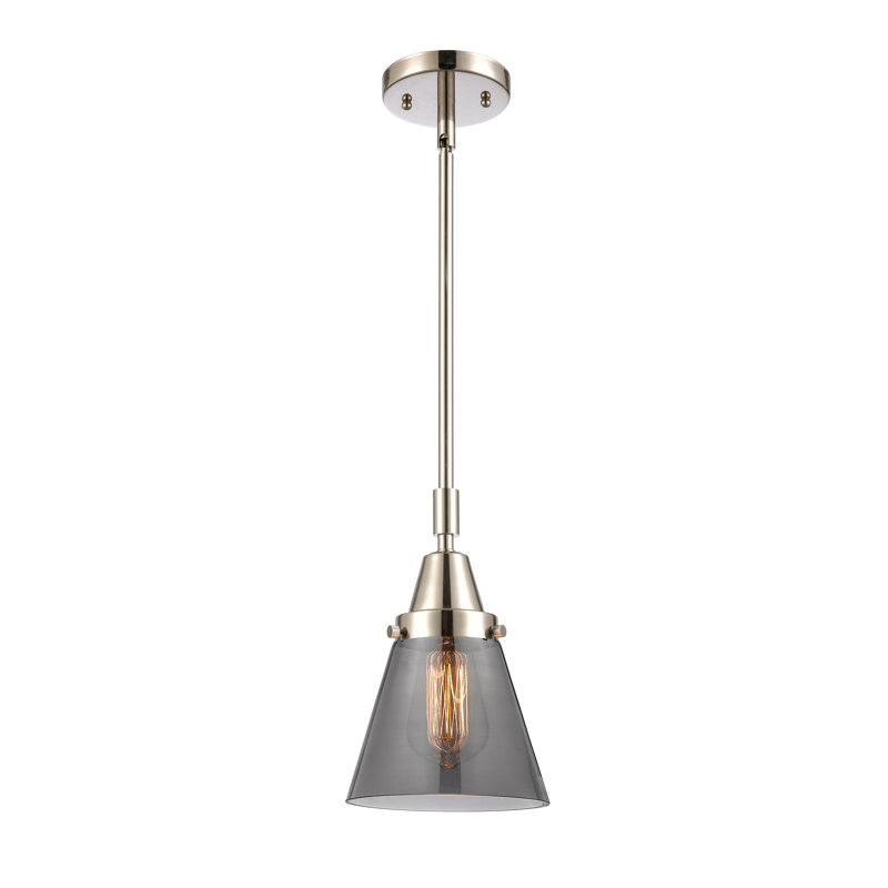 Luminaire suspendu conique 1 lumière Ashwath, Plaqué couleur fumée, H 42,12 po x l 6 po x P 6 po, Nickel poli