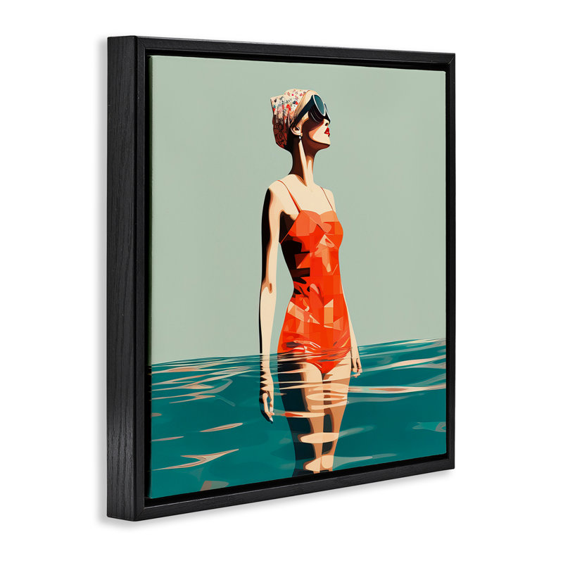 «Retro Woman in Swimsuit» par Irena Orlov, Cadre flottant noir de jais, H 25 po x l 25 po