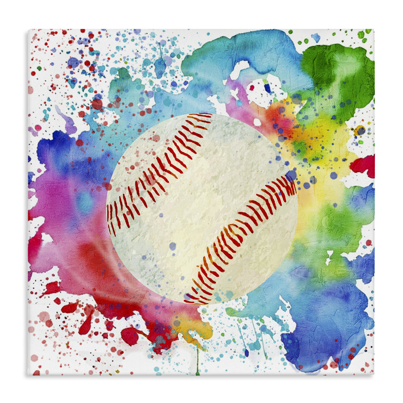 Toile de baseball colorée, design par Kim Allen, H 17 po x l 17 po