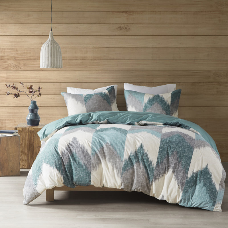 Ensemble de housse de couette en coton imprimé Alpine, Édredon très grand / très grand californien Hou, Aigue-marine