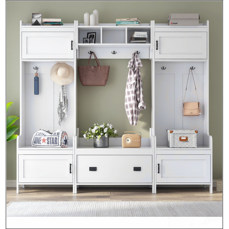 Modern Style 4-in-1 Multiple Functions Hallway Coat Rack, White
