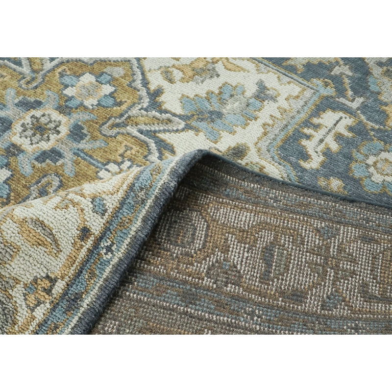 Tapis Oushak bleu en laine noué à la main 9 x 12
