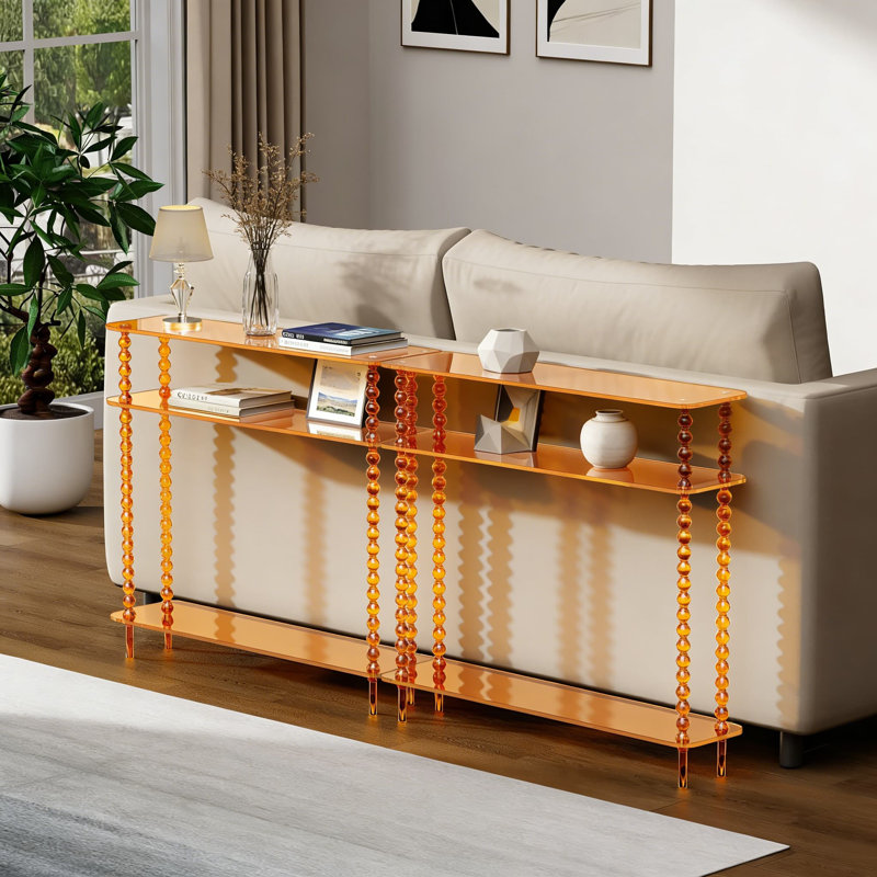 Console de style Mid-Century moderne en acrylique avec rangement à 3 niveaux, canapé d'entrée étroit pour le salon et le couloir