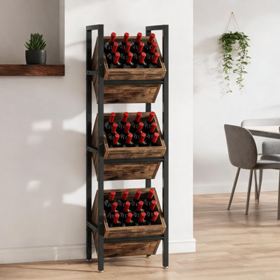 51 Inch Freestanding Wine Rack, Sleek Black Metal Particle Board Stable Bottle Storage for Home Bar Living Room Display