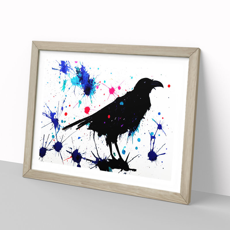 XH1022-7342X Raven Bird Splash Vol.3 Abstract 1 Piece Single Picture Frame Wall Art, 25cm H x 34cm W x 2cm D, Oak Framed