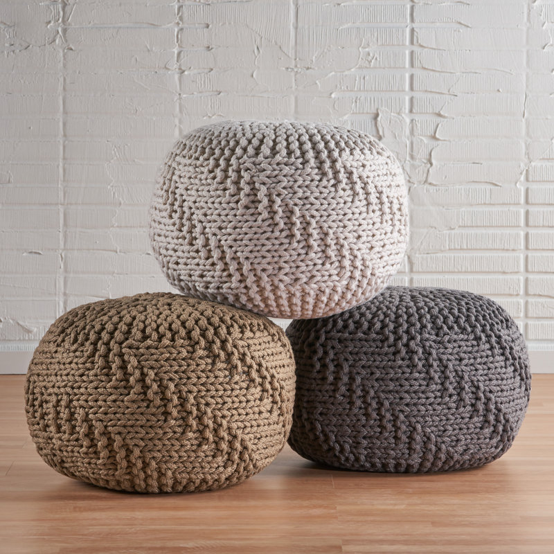 RuckeR Upholstered Pouf, Ivory