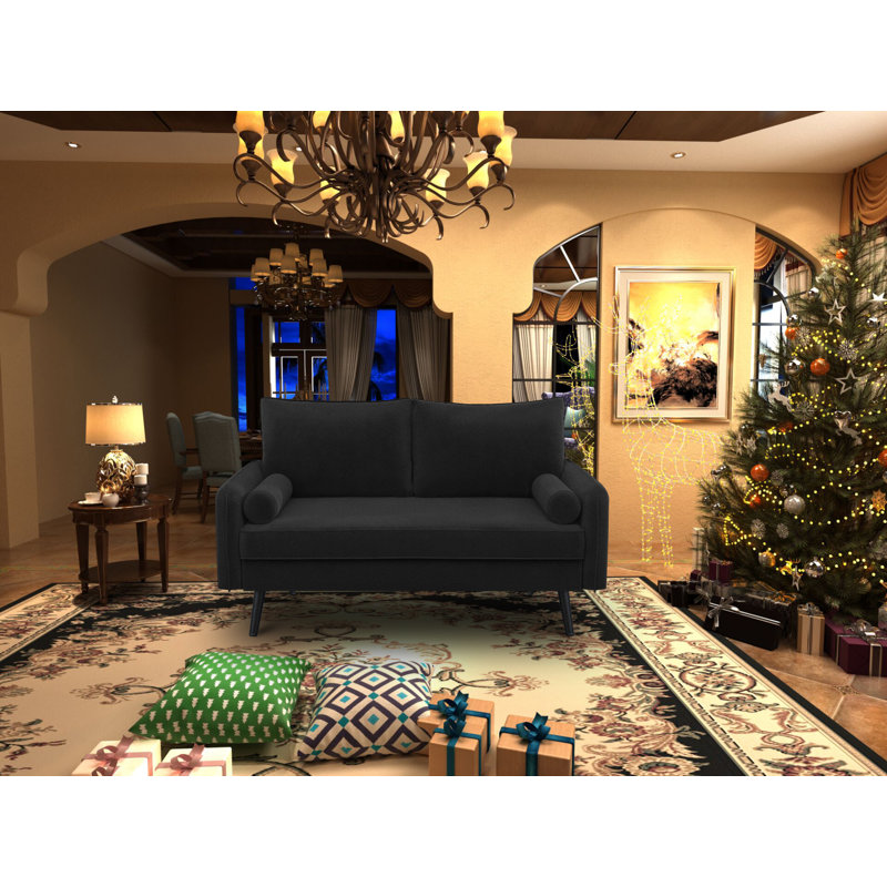 Evalei Velvet Round Arm Sofa, Black, 33.5'' H x 58'' W x 32'' D