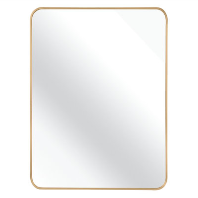 30X40 Inches Large Gold Rectangular Wall Mirror For Modern Bathroom - No , Rust Aluminum Alloy, Easy Assembly Inch Hd Glass, Aluminum, Features