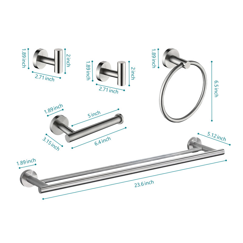 Ensemble de support à serviettes 5 pièces, Nickel brossé