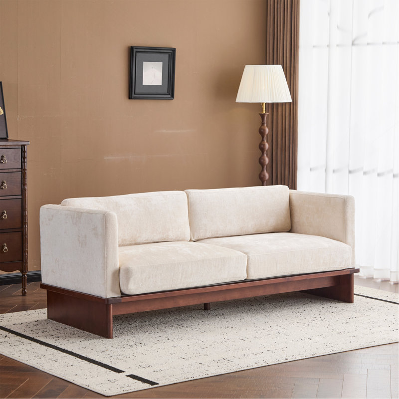 Canapé rembourré 77 po à accoudoirs carrés moderne 77 po avec base en bois massif, Beige